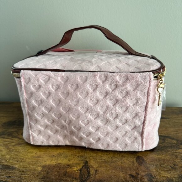 New Juicy Couture Terrier Train Case Makeup Bag Set Pink Brown Hearts Cosmetic - Picture 4 of 6